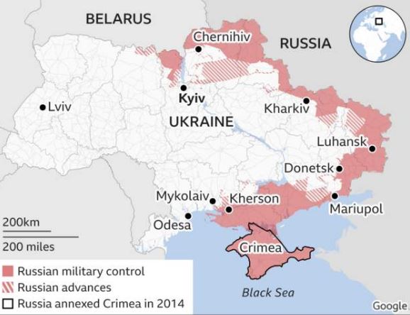 Η πρόοδος των ρωσικών στρατευμάτων στο ουκρανικό έδαφος
